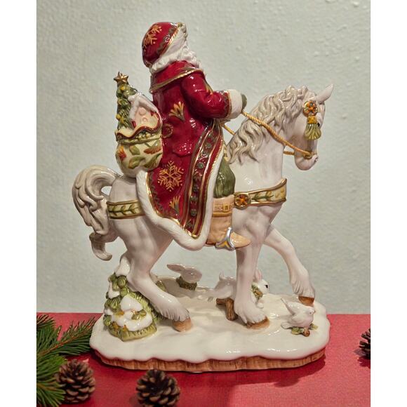 Fitz and Floyd Damask Holiday Collection Large Santa on Horse Figurine NIB - Picture 3 of 5